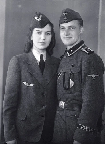 B&W Photo German Military Couple Portrait WWII WW2 World War Two Germany