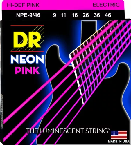 DR NPE-9/46 Neon PINK Electric Guitar Strings gauges 9-46