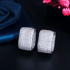 Stunning Silver Plated Mirco Pave CZ Rectangle Round Hoop Earrings for Fiancee
