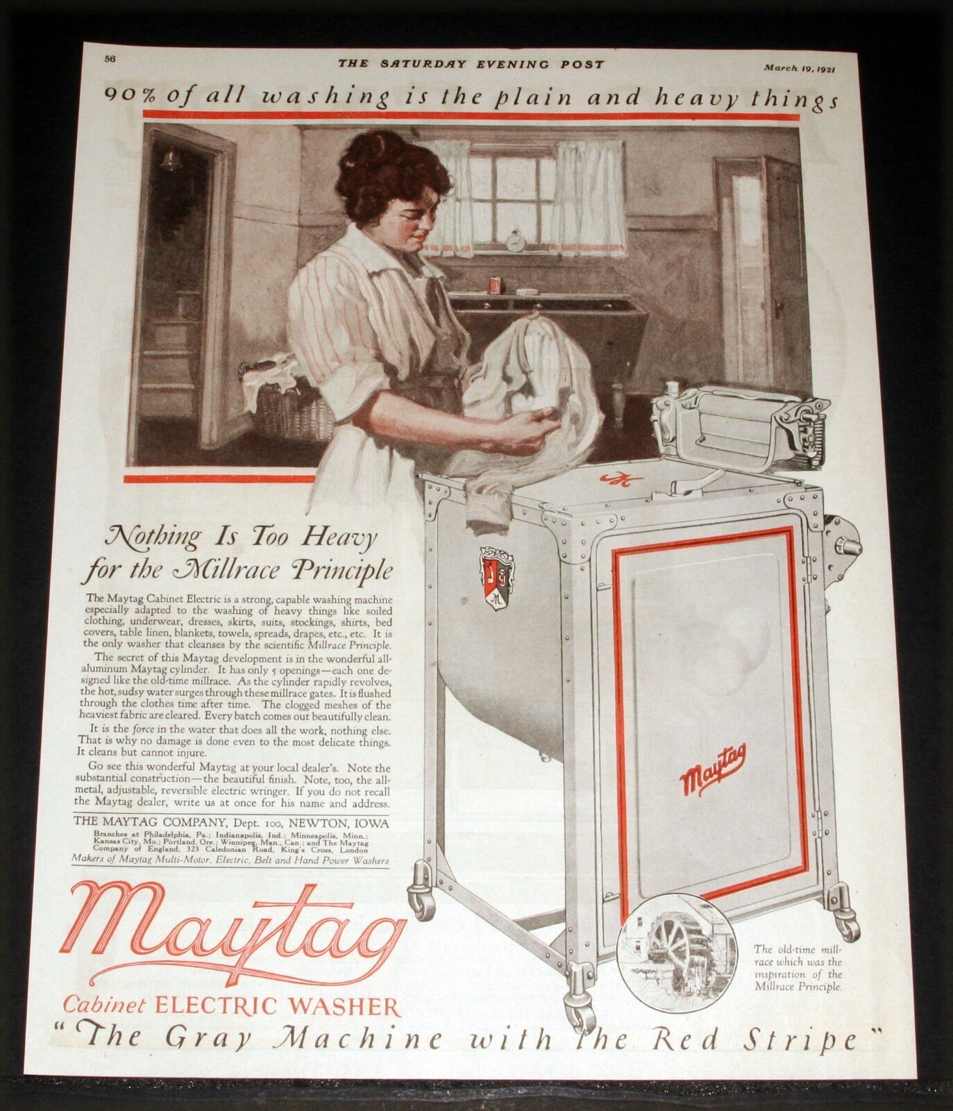 1920 OLD MAGAZINE PRINT AD, MAYTAG CABINET ELECTRIC WASHER