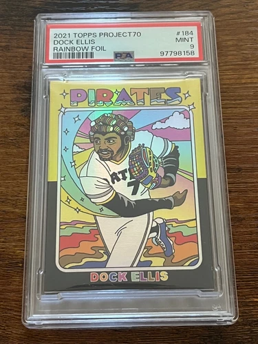 2021 TOPPS PROJECT 70 DOCK ELLIS /70 BY CHINATOWN MARKET RAINBOW FOIL #184 PSA 9