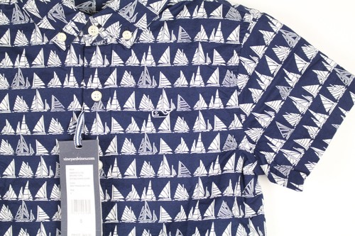 Vineyard Vines Boys Button Shirt Bass In Waves Shirt Short Boat Boat Parade Navy - Picture 3 of 3
