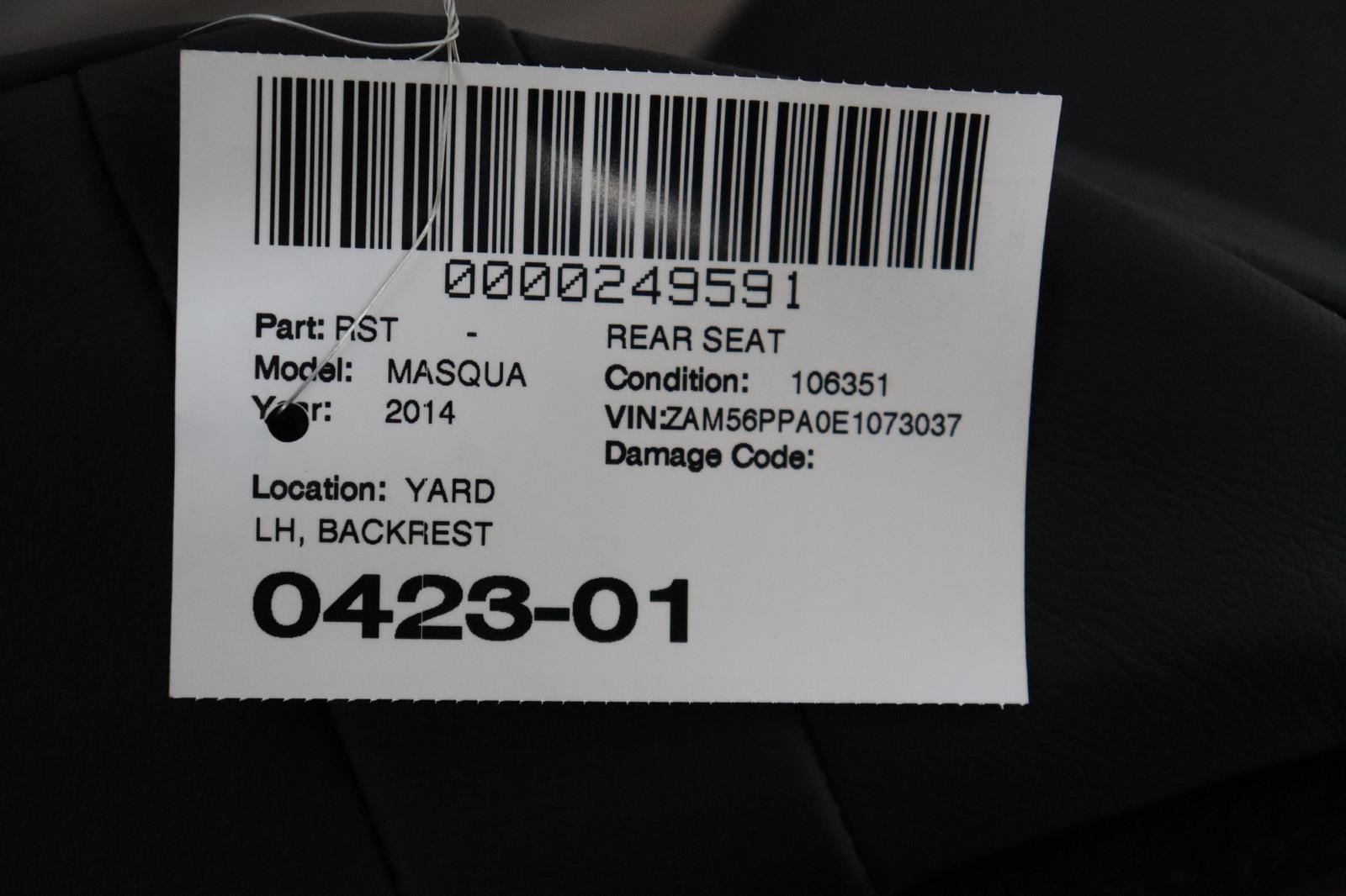 2014-2017 MASERATI QUATTROPORTE REAR SECOND ROW LEFT SIDE BACKREST CUSHION OEM