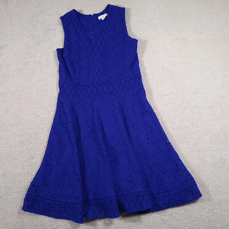 Charter Club Dress Women's PM Petite Blue Crochet Sleeveless V Neck Zip - Image 2 of 4