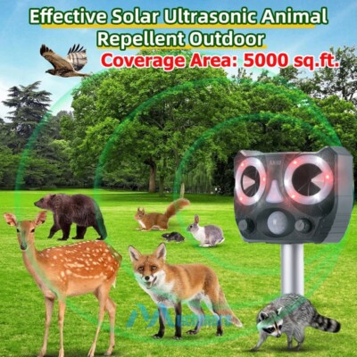 Solar Ultrasonic Waterproof LED Nighttime Animal Repellent Pest Control 5 Modes