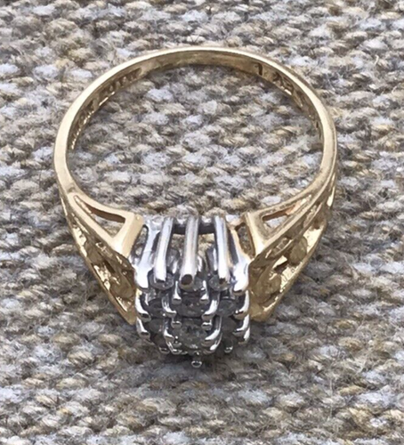 Vintage Retro 14K Gelbgold 0,25 ctw Diamantcluster abgestufter Kuppelring Größe 3,25 - Bild 4 von 6
