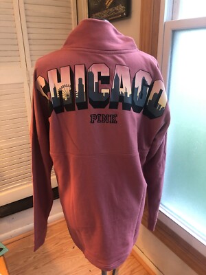 NWOT VS PINK Quarter Snap Chicago Theme Pink Mauve Sweatshirt Skyline Sz L