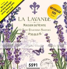  5591 TWO Paper BEVERAGE / COCKTAIL Decoupage Art Craft Napkins LAVENDER SCRIPT