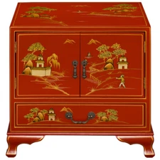 US Seller - Chinoiserie Scenery Motif Oriental Accent Cabinet