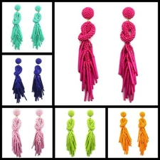 Beaded Solid Color Post Statement Earrings for Women Girl All Season 4 inch Long
