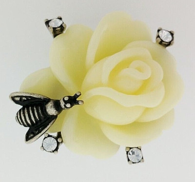 NOLAN MILLER Vintage Bee Bug White Flower Rose Statement Braided Ring Size