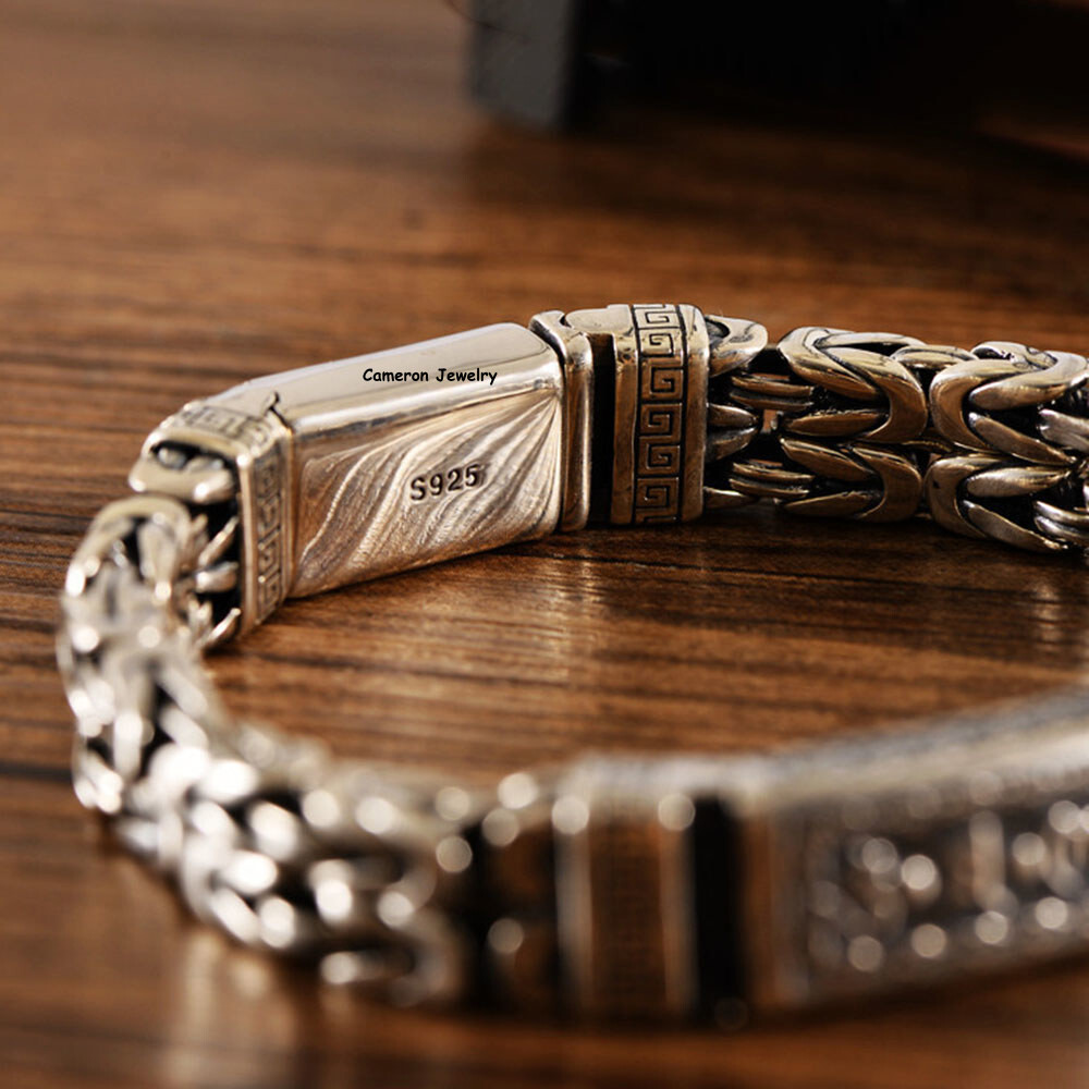 Solid S925 Sterling Silver Chain Six Words Byzantine Link Bracelet