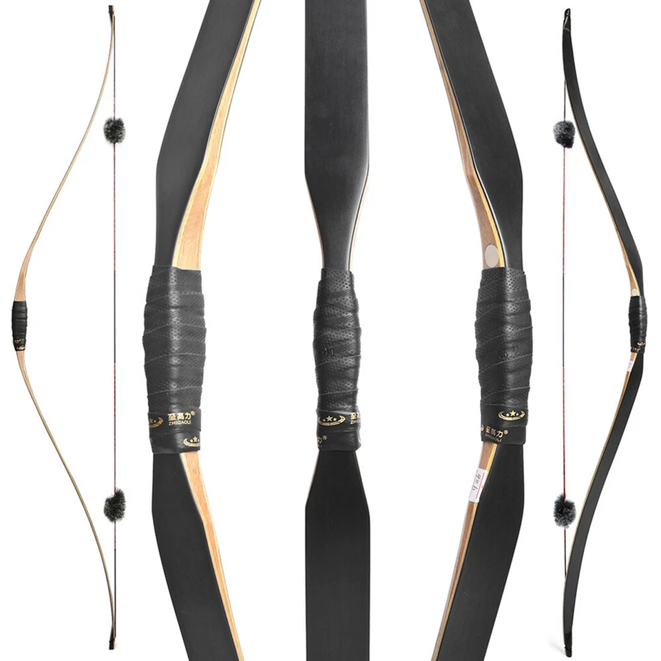 58" Traditional Triangle Bow Recurvebow 15-50lbs Archery Handmade Shoot Hunting - Image 2 of 4
