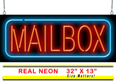 Mailbox Neon Sign | Jantec | 32'' x 13'' | Postal Service Post Office Rent Drop