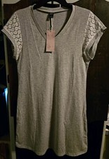 NWT Emery Rose Grey T-Shirt Dress Lace Cap Sleeve Women’s Size S