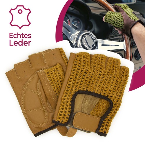 Guantes de conductor retro vintage de cuero sin dedos guantes de conductor bicicleta - Imagen 14 de 19