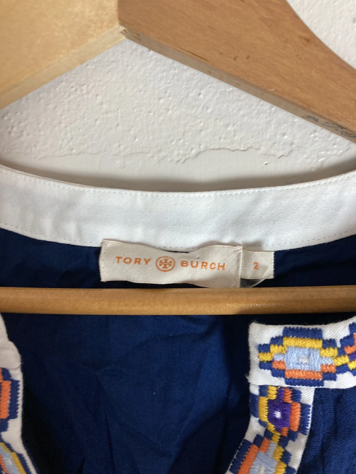 Abito casual corto Tory Burch blu navy ricamato savana linea a 37522 taglia 2