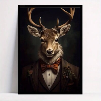 Hirsch Hirsch Elch geeignet Vintage Gentleman gerahmter Leinwand Kunstdruck 60 cm x 40 cm