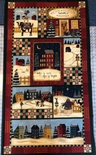 Vtg Christmas At Saltbox Farm Moda Fabric Panel Deb Strain Cotton 3 yds