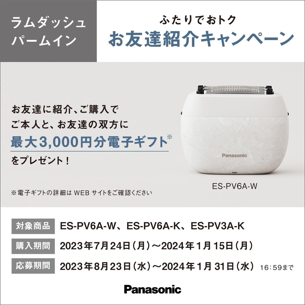 PANASONIC ES-PV3A-K LAMDASH PALM IN Compact Shaver Basic type 5