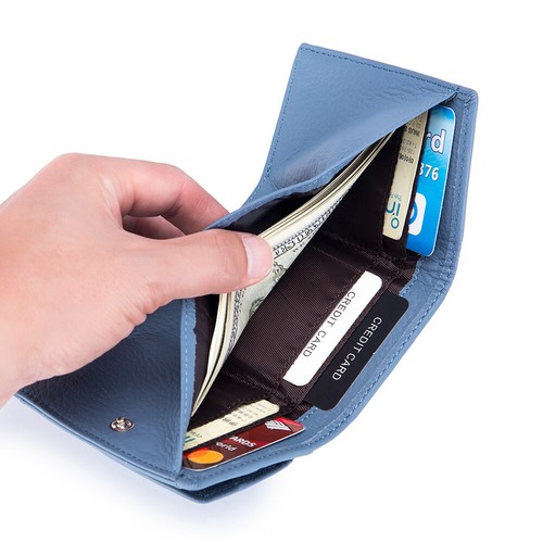 Women's Lady RFID Blocking Mini Trifold Leather Wallet Credit Card Holder Purse - Picture 12 of 23