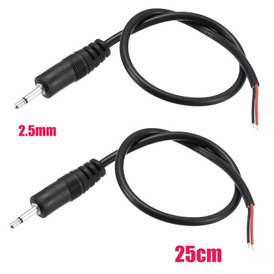 2pcs 2.5mm Male Plug to Bare Wire TS 2 Pole Mono 3/32'' Jack Audio Cable 0.25m US