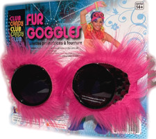 FURRY PINK GOGGLES Bright Fur Rave Clout Adult Punk Black Sun Glasses Steampunk