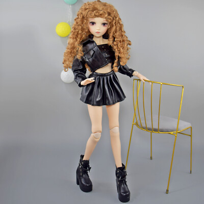24 inch Height Fashion Girl Doll w/ Curly Brown Wig Pu leather