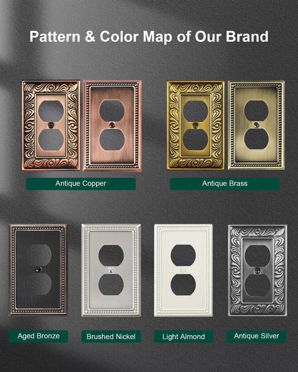 Used Copper Metal Wall Plate Outlet Cover - AmeriTac Model 84D - Bronze Finish, 4 5/8"x3"