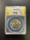 1954 D FRANKLIN HALF DOLLAR ANACS MS-64 FBL - UNCIRCULATED - CERTIFIED SLAB -50C