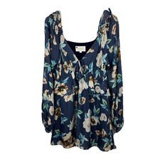 Stone Cold Fox Dress 4 Womens Blue Silk Floral Long Sleeves Mini Lined Boho