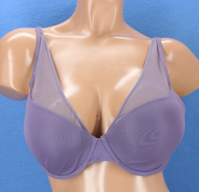 Victoria Secret Mesh Trim Underwire Lined Purple Demi Bra Size 34DD #E1297