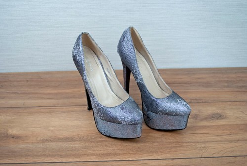 Jennika Gris Plata Plataforma Zapato Taco Aguja Alto Tribunal Zapatos Talla  4 EU37 púrpura brillo | eBay