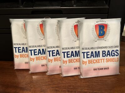 #ad Beckett Shield Team Bags Resealable Sleeves 5 Packs of 100 500 Total $16.95