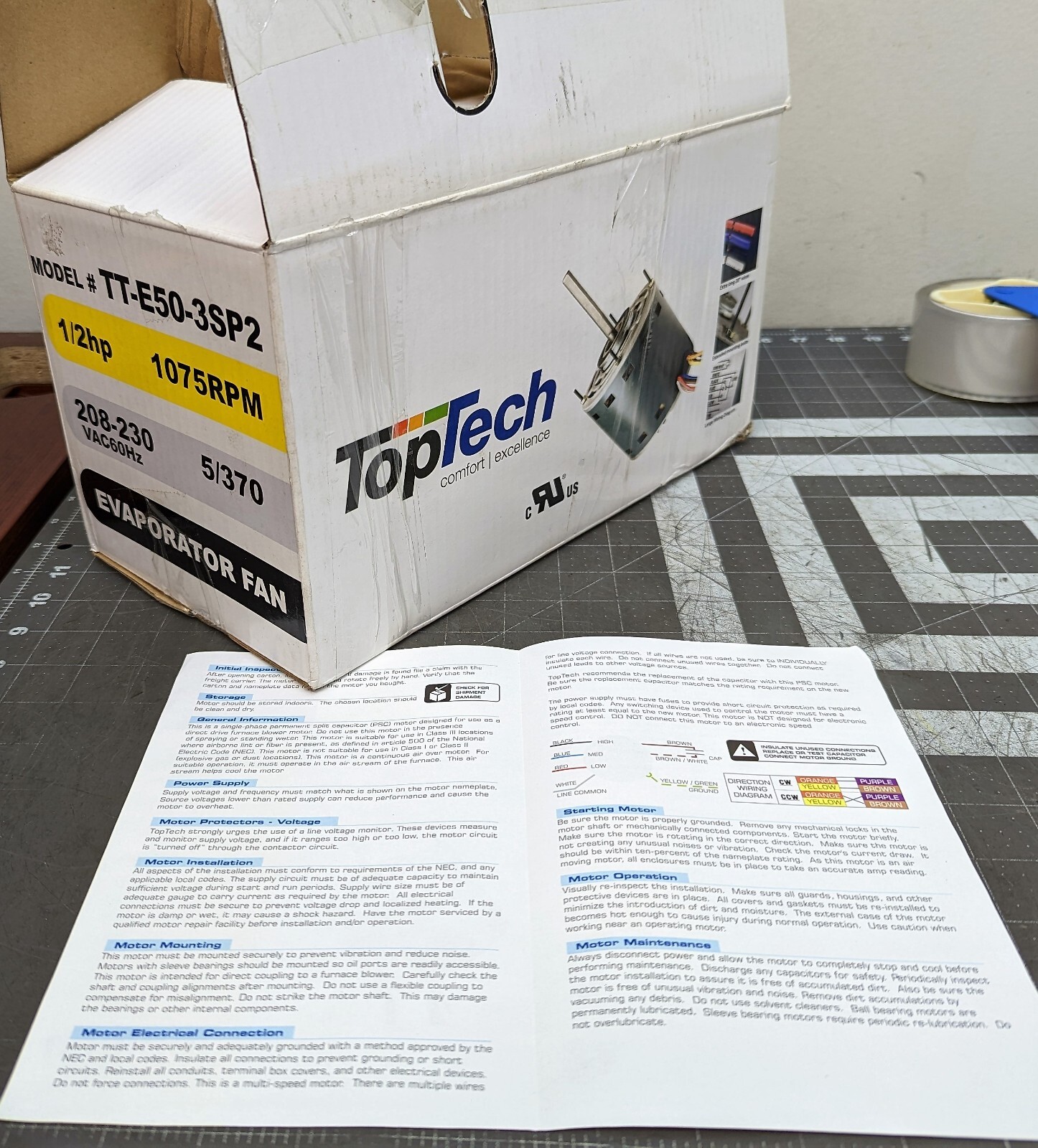 TT-E50-3SP2 48 Frame Direct Drive Blower Motor, 1/2 HP, 208-230 Volts, [E1FL]