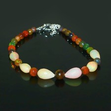 Genuine Opal Teardrop  Round Bracelet Multicolor Bracelet Dainty Opal Bracelet