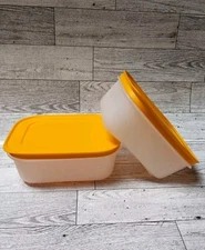 NEW Set Of 2 - Tupperware Freezer Mates Plus Bowl Small Shallow 1.75 Cup Orange 
