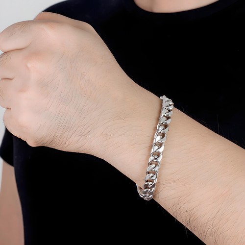 10mm 925 Sterling Silver Italy Curb Cuban Link Chain Bracelet for Men & Women - Picture 3 of 6