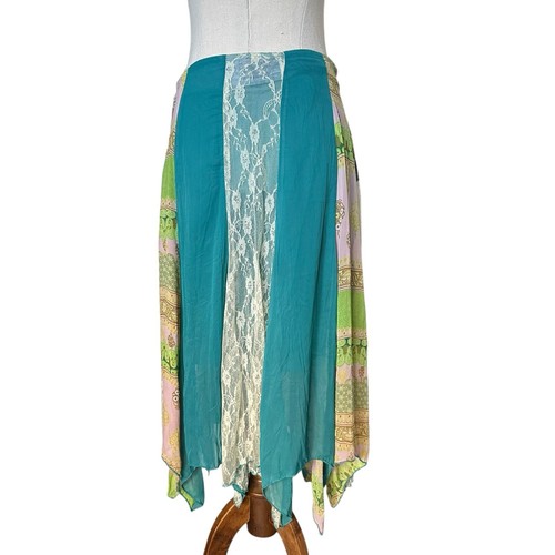 Vintage Y2K Crossroads Blue Patchwork Midi Skirt Handkerchief Boho Fairy Sz 8 - Picture 4 of 8