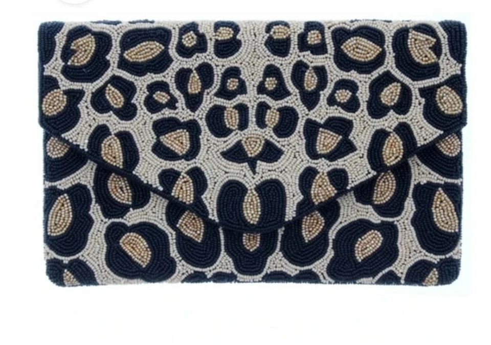 Leopard Beaded Envelope Clutch