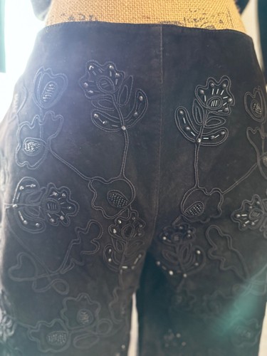 Newport News Jeanology Collection pelle nera/camoscio vintage perline taglia 6, Y2K - Foto 11 di 24