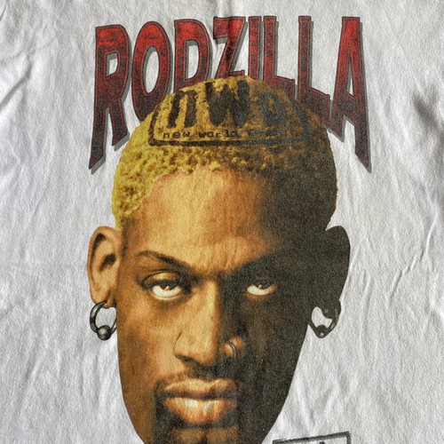 Vintage 1998 Iconic Dennis Rodman Rodzilla L Graphic T Shirt NWO WCW 90s TULTEX - Bild 6 von 12