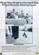 WINGS PAUL McCARTNEY vintage 1979 UK POSTER ADVERT BABY'S REQUEST Getting Closer