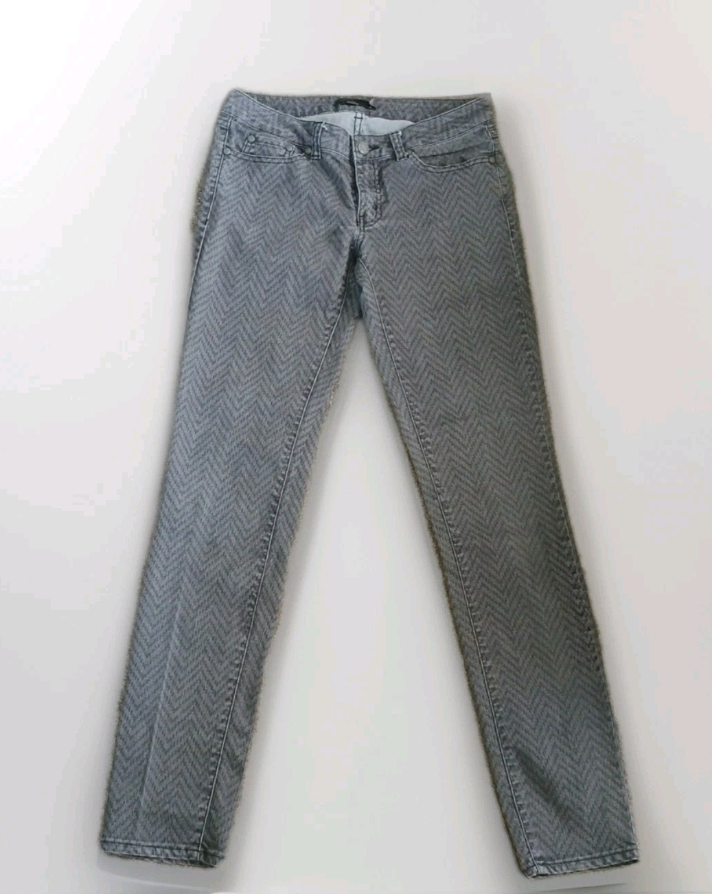 Prana Womens Sz 4 Gray Chevron Denim Low Rise Skinny Jeans Pockets Casual Pants