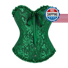 frawirshau Women's Overbust Corset Renaissance Victorian Black Green XS