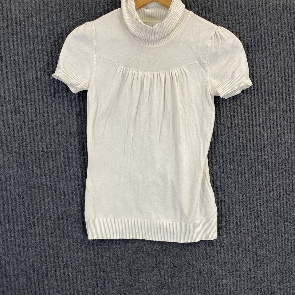Portmans Jumper Womens S White Turtleneck Short Sleeve Knit Stretch Pullover Top