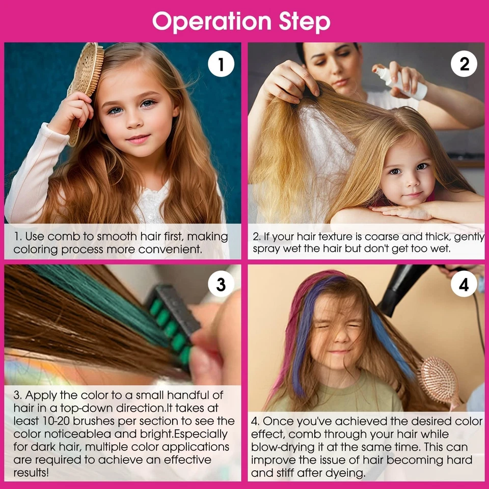 Juego de peine de tiza lavable color de cabello temporal para niños niñas 6 colores hágalo usted mismo Foto 3 de 4