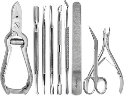 Profal Podiatry Tool Set   9Pcs Toenail Clippers, Cuticle Pushers,