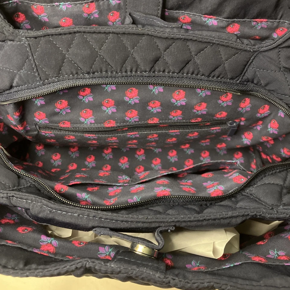VERA BRADLEY Triple Compartment Shoulder Bag Navy Blue EUC - Image 4 of 4