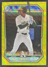 2026 Bowman Leo De Vries Chrome Prospects Yellow Wave Refractor /75 Athletics